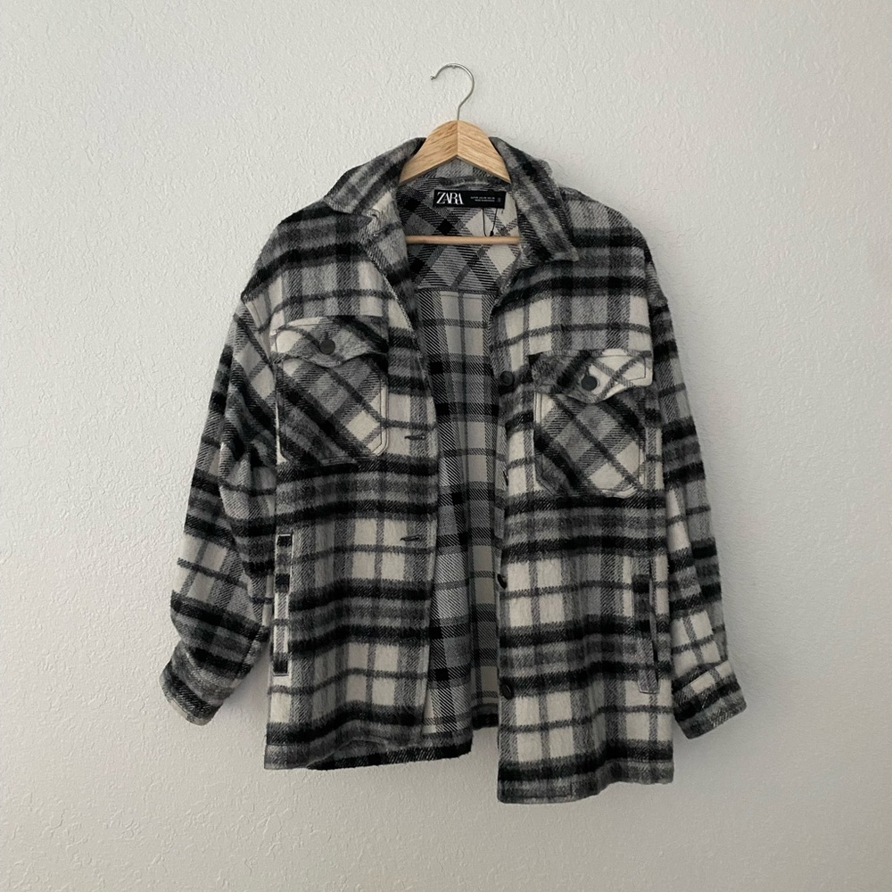 Zara | Plaid Black & White Shacket OverCoat